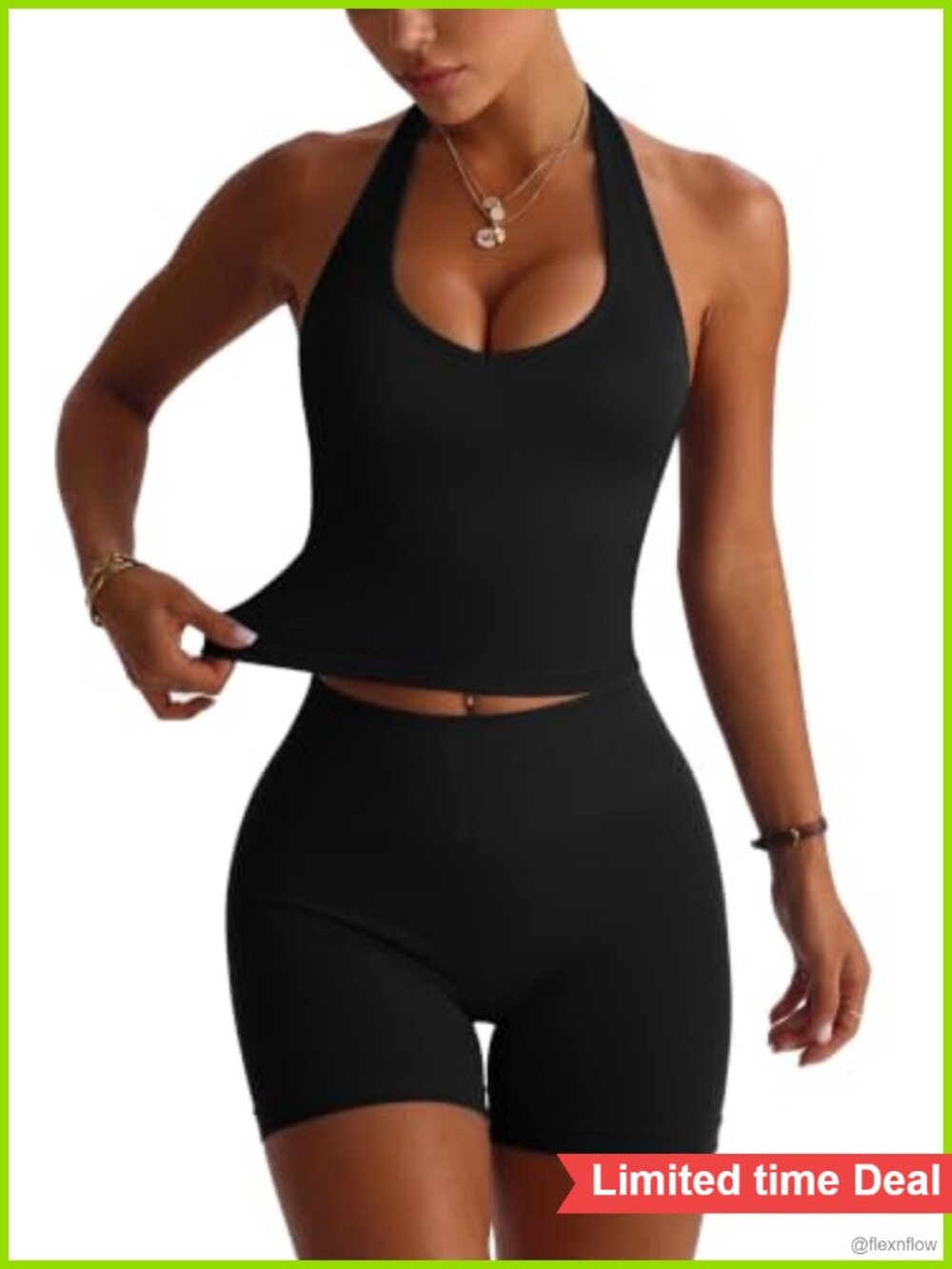 2 Piece Seamless Halter Workout Set with Biker Shorts